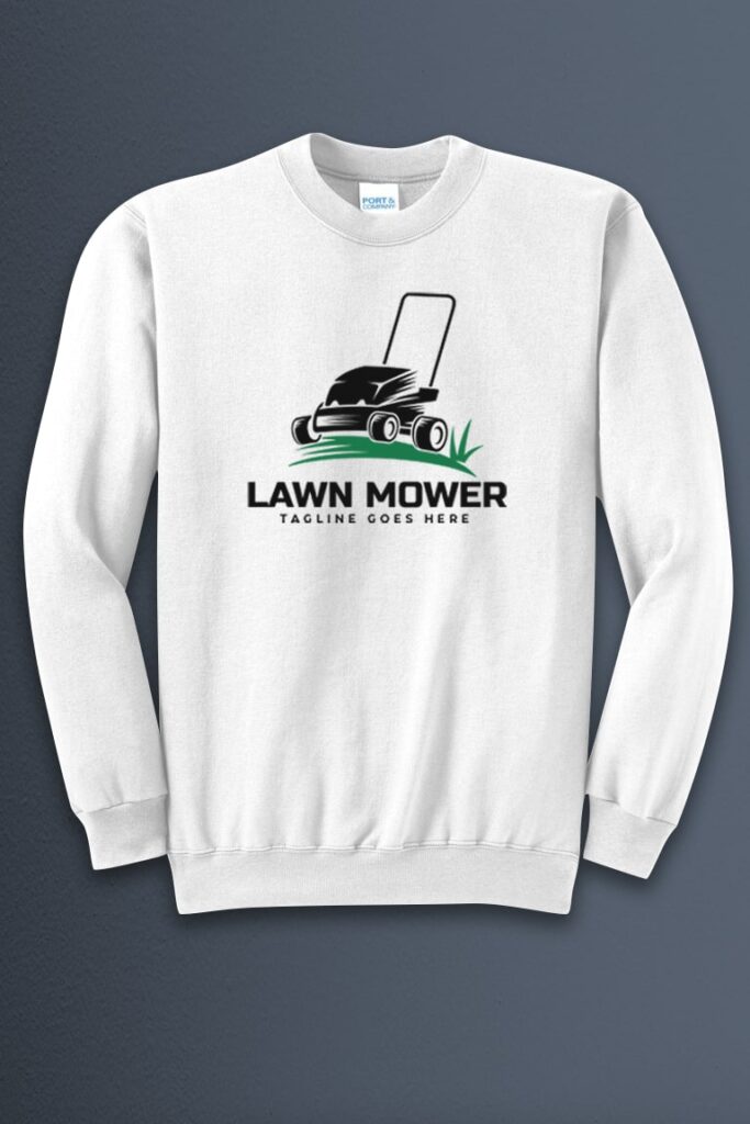 Fleece-Crewneck-Sweatshirt with a mowing company graphic design