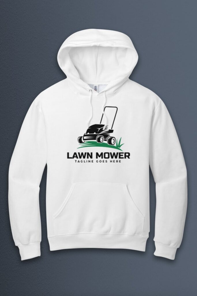 Pullover-Hooded-Sweatshirt with a mowing company graphic design