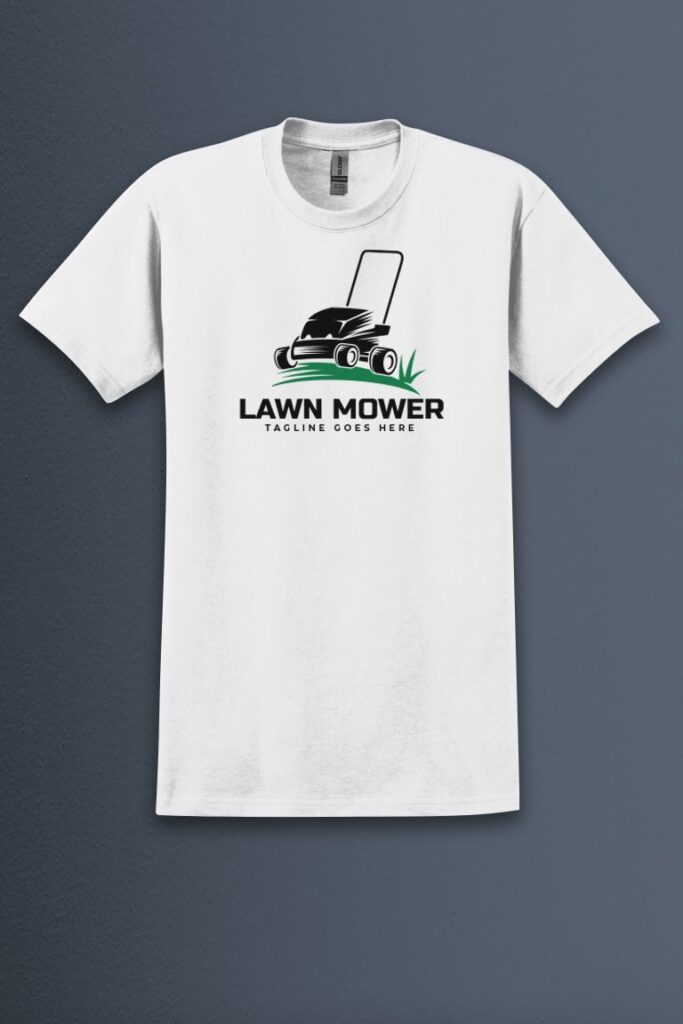 White T-Shirt with Mowing company graphic design